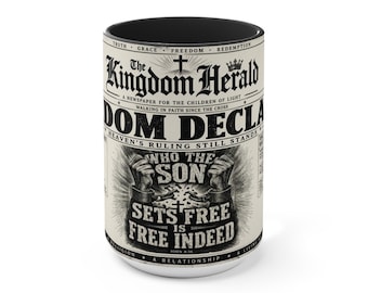 Kingdom Herald Mug: Freedom Declared, Vintage Newspaper Design, Christian Gift