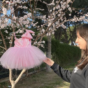 Elegant pink baby girl dress with fluffy tutu, sequin top, perfect for first birthday, cake smash, flower girl or fancy toddler party