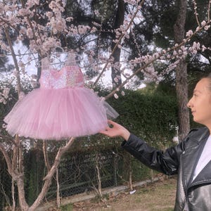 Pink Princess Dress - Trendy Toddler Dress, Pink Tulle and Bow Detail Baby Girl Dress, Perfect for First Birthday, Party Outfit