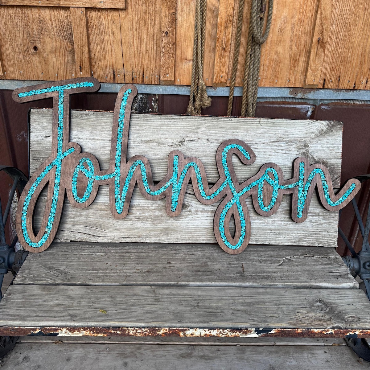 Name Sign - Cursive - Wood + Inlay