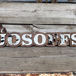 Custom Name Sign – Cowhide + Wood