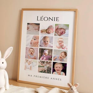 Affiche 12 Mois Bébé Personnalisée – Poster 1 An avec 12 Photos – Cadeau Anniversaire Bébé – Décoration Chambre Enfant