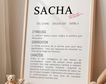 Affiche signification prénom enfant , étymologie & caractère prénom - cadeau liste de naissance - Décoration chambre bébé