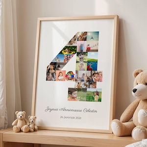 Affiche Photos 4 Ans Personnalisée avec 25 photos – Poster Anniversaire Enfant – Souvenir 4e Année – Décoration Chambre Bébé – Idée Cadeau