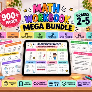算数ワークブックメガバンドル（小学2年生～5年生向け）｜900ページ以上（デジタルダウンロード版）