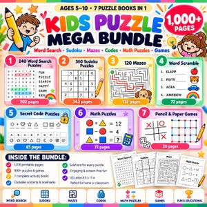 Paquete gigante de rompecabezas para niños / Más de 1000 páginas imprimibles (de 5 a 10 años)