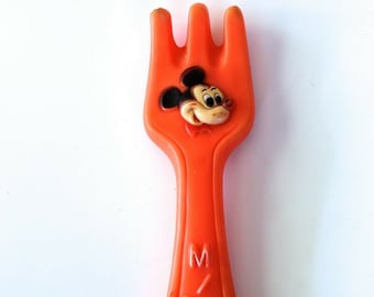 Vintage 1970's Disney Mickey Mouse Orange Soft Vinyl Play Fork | Vintage Disneyana | 1970s Baby Toys