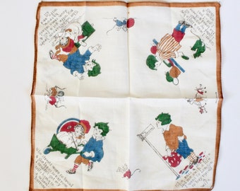 Antique 1920's Antique Nursery Rhyme Hankie/Handkerchief with Cute Children Illustrations! Beautiful condition!