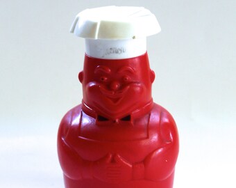 Vintage 1950's Red and White Plastic Chef Figural Catsup Container!