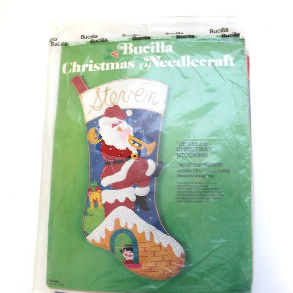 Vintage 1980's Bucilla Santa Claus "Jeweled" Needlework Kit! VintageChristmas!