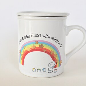 Vintage 1980&#39;s Rainbow Lidded Coffee Mug! Kitschy Pride!