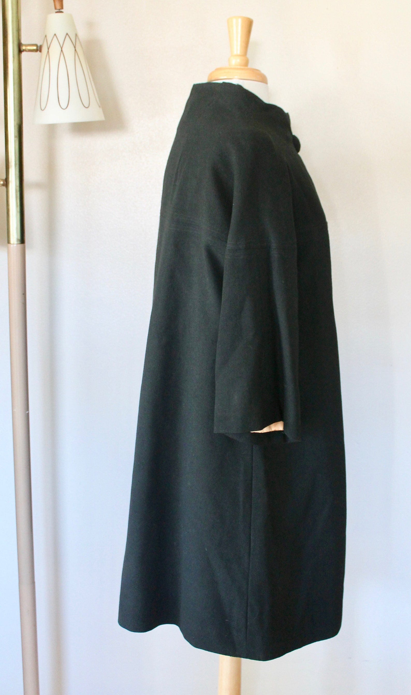1950s/1960s Black Button Front Funnel Neck Swing Coat Size | Etsy