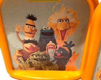 Vintage 1980’s Yellow Plastic Sesame Street Bookends Featuring Big Bird, Bert and Ernie, Cookie Monster, Oscar the Grouch and Elmo!