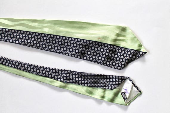 Vintage 1940's Mens Wide Silk Mint Green and Navy… - image 1