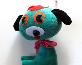 Vintage 1960's Blue and Red Hanging/Bouncing Dog Plush Doll! Made in Japan