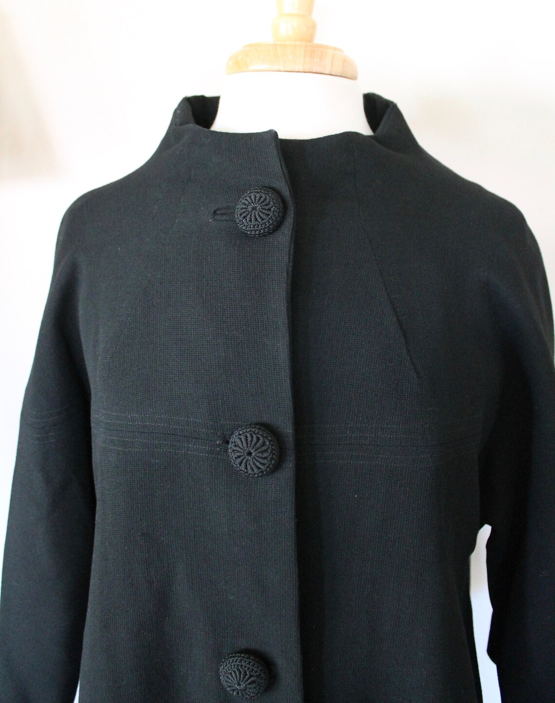 1950s/1960s Black Button Front Funnel Neck Swing Coat Size Etsy