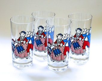Vintage 1970's Borden's Elsie the Cow Bicentennial Drinking Glass Set of 4!