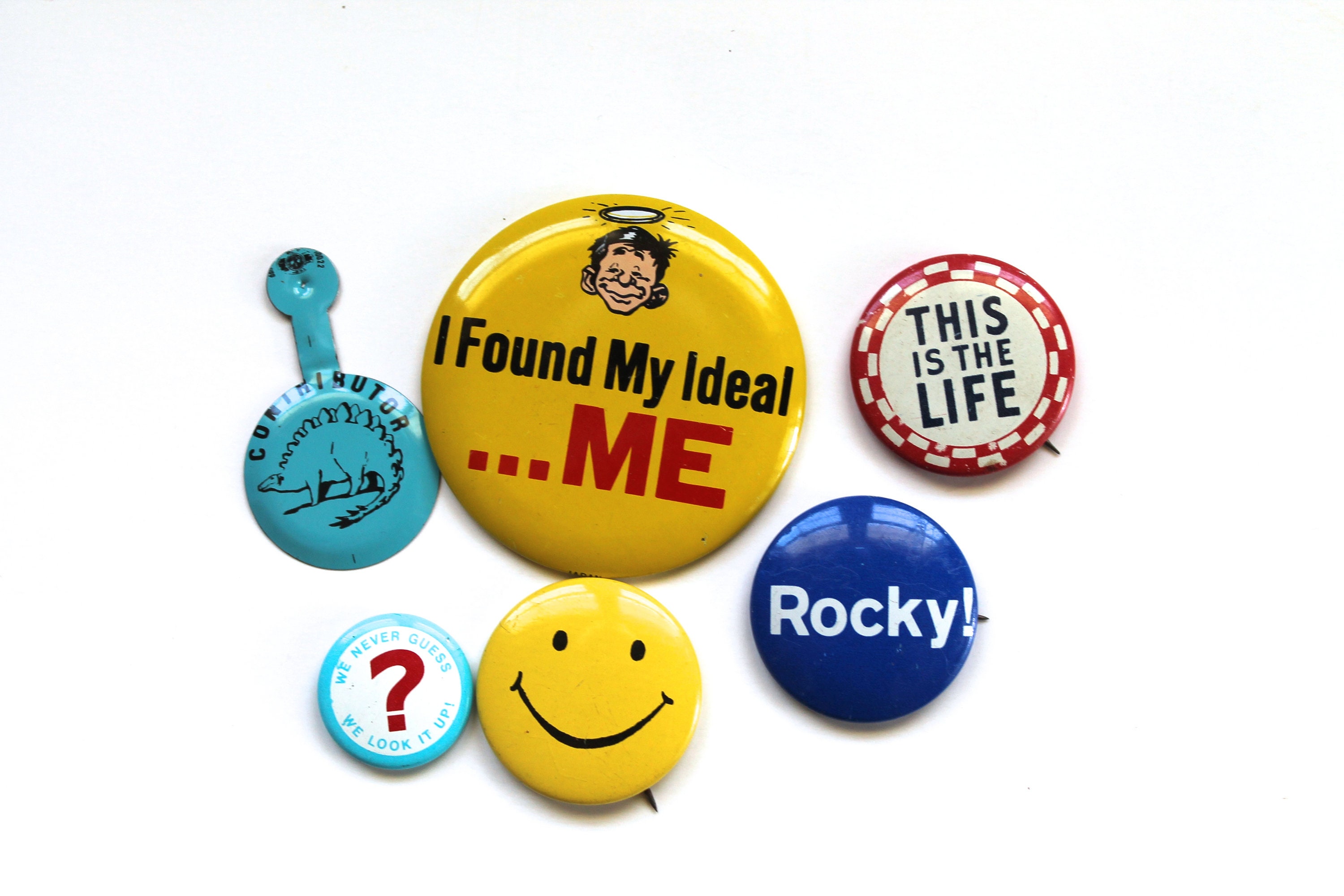 ♥SPECIAL✽70sVintageITEM5点セット♥ Vintage 1960's-70's Funny Novelty Pins/buttons! Have a Nice Day