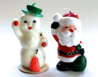 Vintage 1960's-70's Santa Claus and Snowman Candle Lot of 2! Mid Century Christmas Candles!