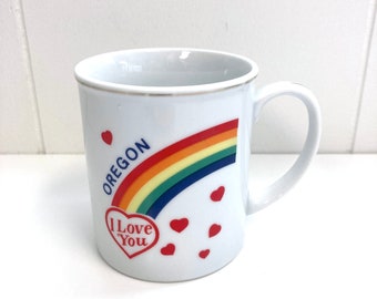 Vintage 1980's Oregon Rainbow Souvenir Coffee Mug! Kitschy Pride!