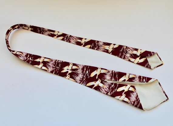 Vintage 1940's Mens Wide Duck Print Necktie in Br… - image 5