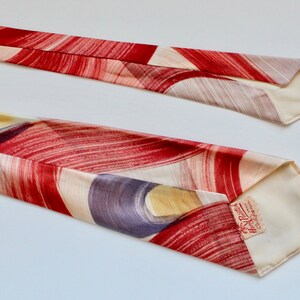 Vintage 1940s/1950s Hand Painted Wide Satin Necktie Abstract Brushstroke Design Red, Grey, Tan image 4