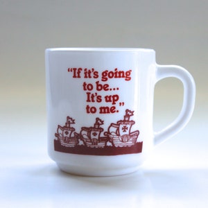 Vintage 1970&#39;s-80&#39;s Advertising Milk Glass Mug with little Cartoon Ships! Cute!