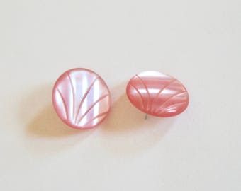 Vintage Pearlescent Pink Plastic Round Pierced Back Earrings