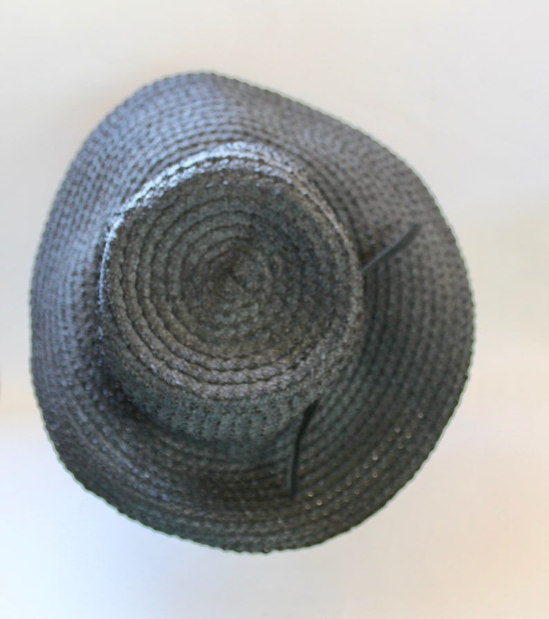 Vintage 1960s1970s Womens Black Woven Straw Wide Brim Hat with Ribbon Bow