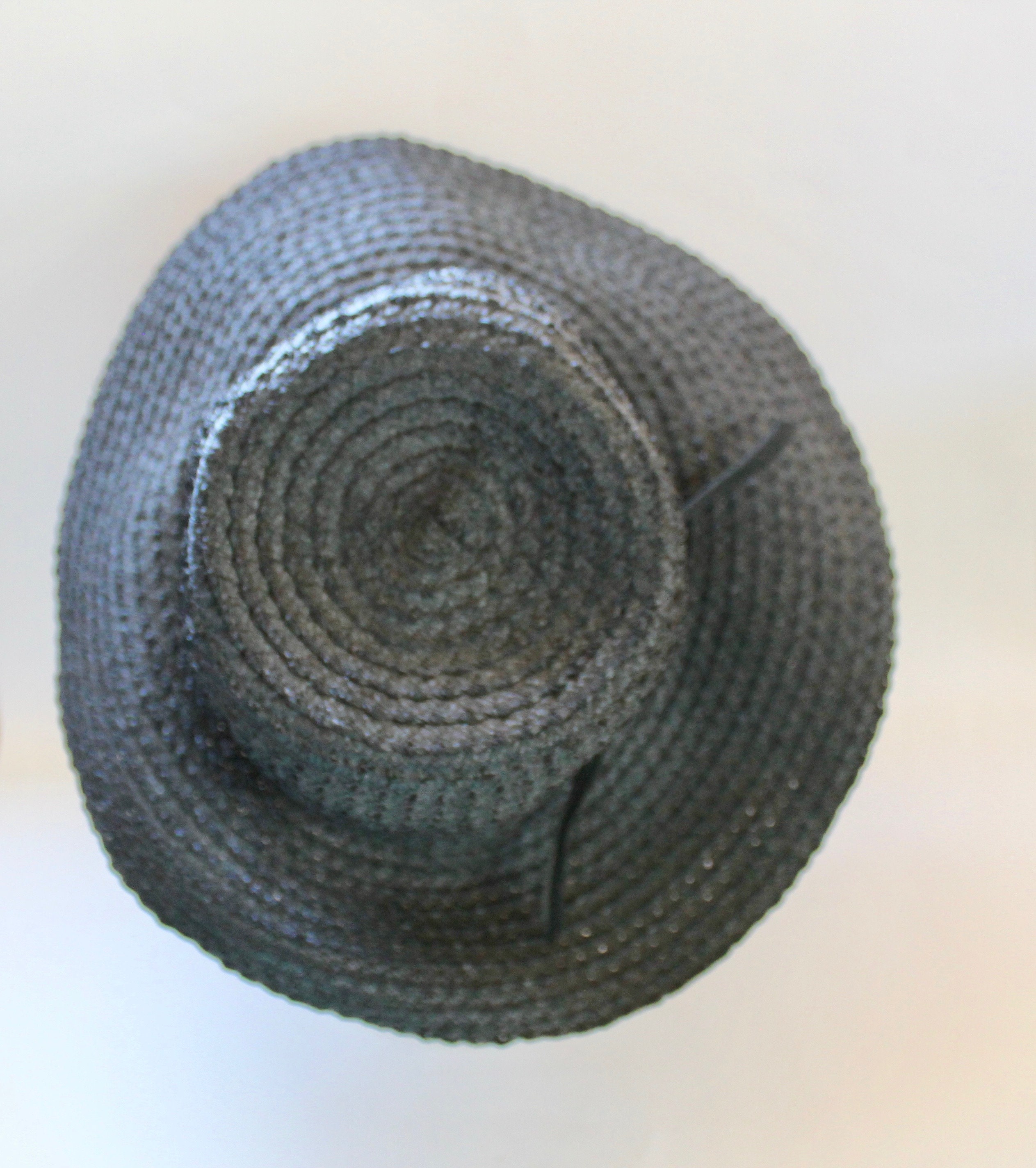 Vintage 60\'s Retro Black Woven Straw Hat Bow Detail Original Box‎ Vintage Black Straw Tilt Hat with Rhinestone Buckle and  main image 3