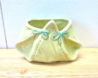 Vintage 1950's Green Ceramic Diaper Baby's Room Planter! Vintage Kids Room Decor!