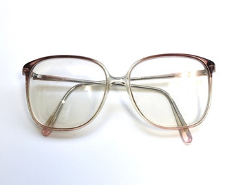 Vintage 1970's-80's Womens Round Oversized Plastic Glasses/Eyeglass Frames - Clear with Brown/Pink Fade