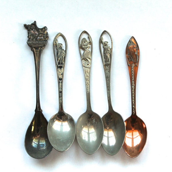 Vintage 1950's-60's Souvenir Spoon Lot of 5! Pea Soup Andersen's New York City Hawaii!