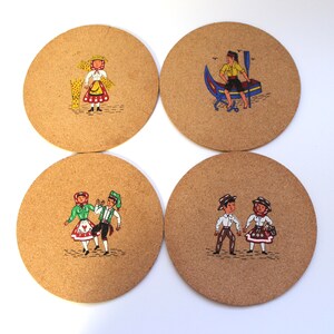 Vintage 1960&#39;s/1970&#39;s Portugal Souvenir Cork Trivet Set! Cute Graphics on Each!