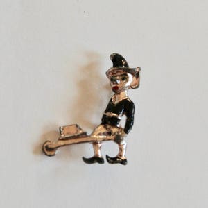 Vintage 1950's Pixie/Elf Figural Novelty Pin/Brooch Black and Silver Tone image 2