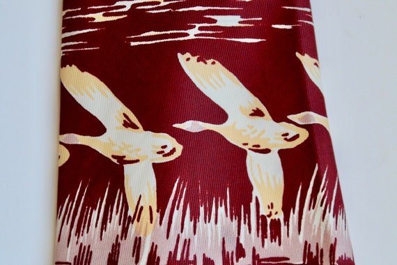 Vintage 1940's Mens Wide Duck Print Necktie in Br… - image 6