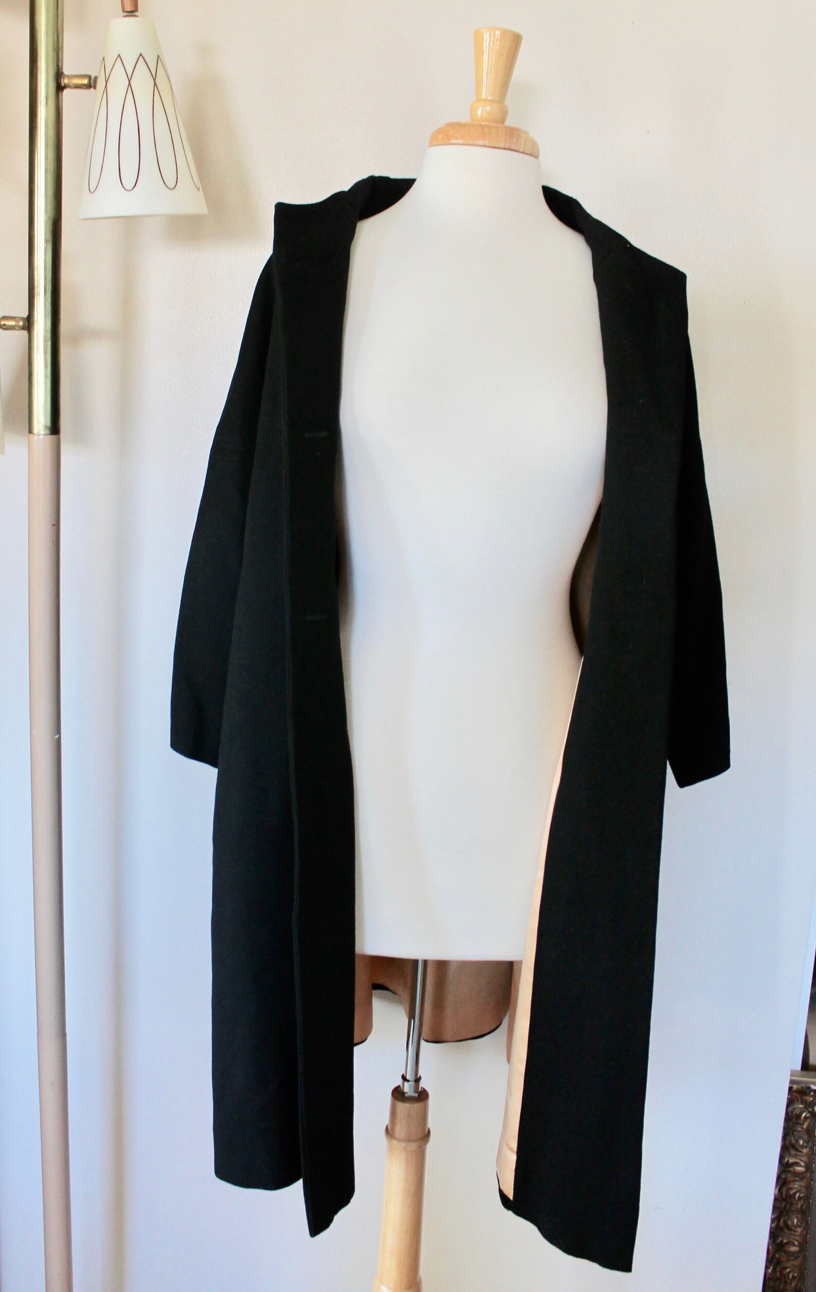 1950s/1960s Black Button Front Funnel Neck Swing Coat Size Etsy