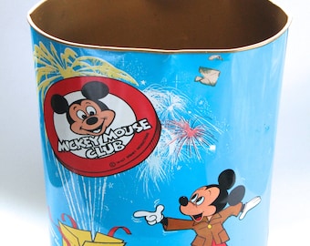Vintage 1970's Disney the New Mickey Mouse Club Metal Trash Can