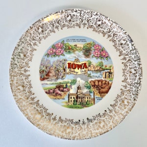 Vintage 1950s Iowa Colorful Ceramic Scenic Souvenir Plate - 9.25 Inch Diameter