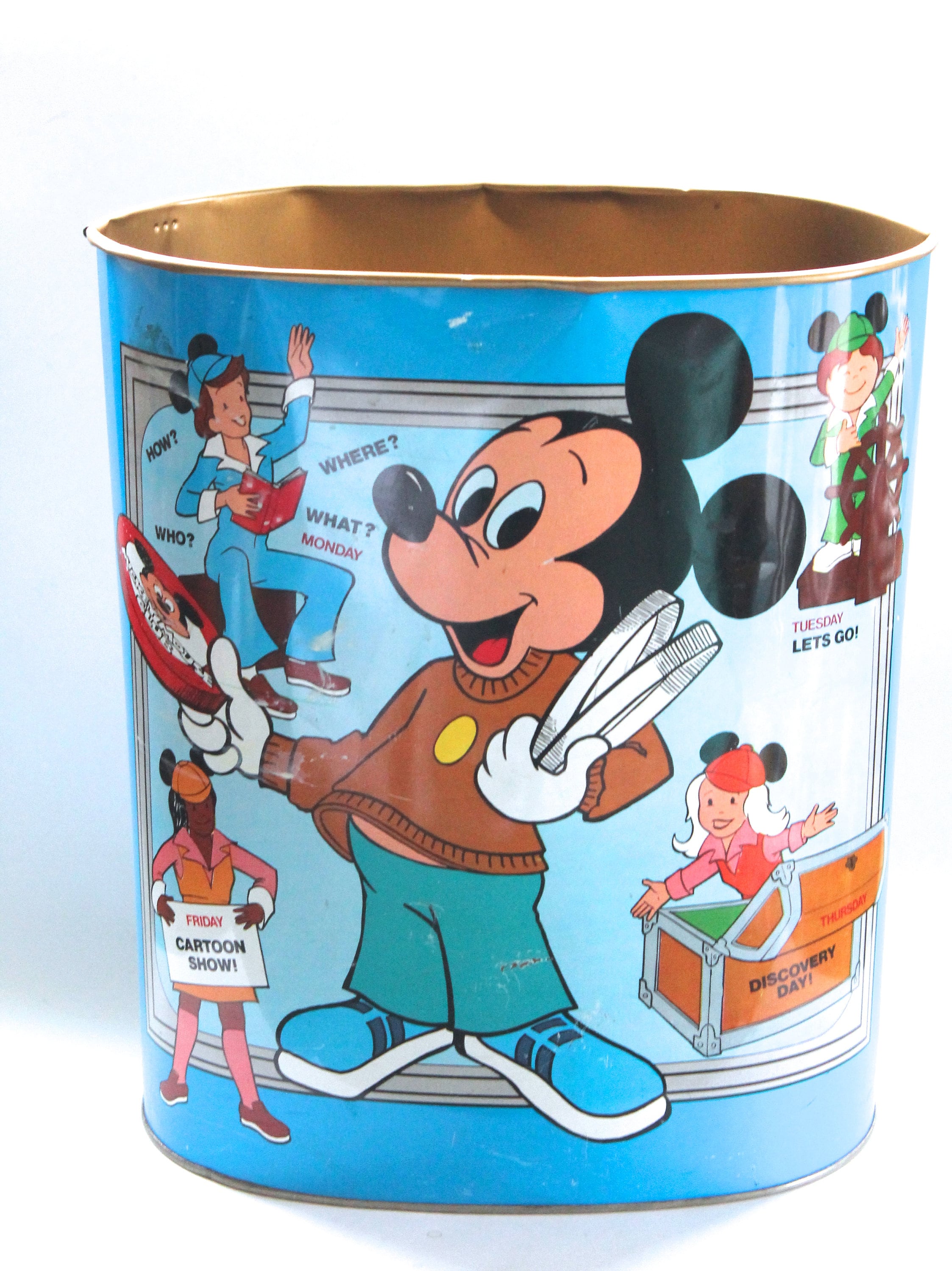 Vintage 1970's Disney the New Mickey Mouse Club Metal Trash Can