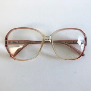Vintage 1970&#39;s-80&#39;s Womens Round Oversized Plastic Glasses/Eyeglass Frames - Clear with Pink Fade