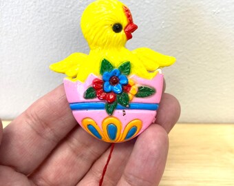 Vintage 1970's Easter Chick Mechanical Pin! Wings Move! Kitschy Easter!