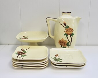 Vintage 1950s Weil Ware Yellow Rose Ceramic Dish Set!