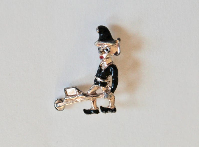 Vintage 1950's Pixie/Elf Figural Novelty Pin/Brooch Black and Silver Tone image 3