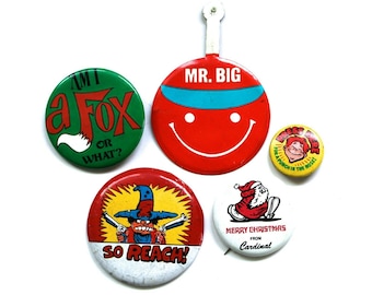 Vintage 1950's-70's R. Crumb Mr Natural Xmas & Funny Novelty Pins/Buttons!