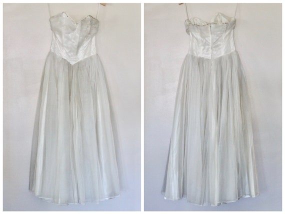 Vintage 1950s Tea Length Strapless White Wedding … - image 1