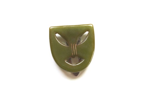 1940s/1950s Modernist Green Carved Bakelite Mask/… - image 7