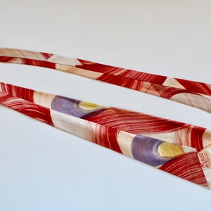Vintage 1940s/1950s Hand Painted Wide Satin Necktie Abstract Brushstroke Design Red, Grey, Tan image 3