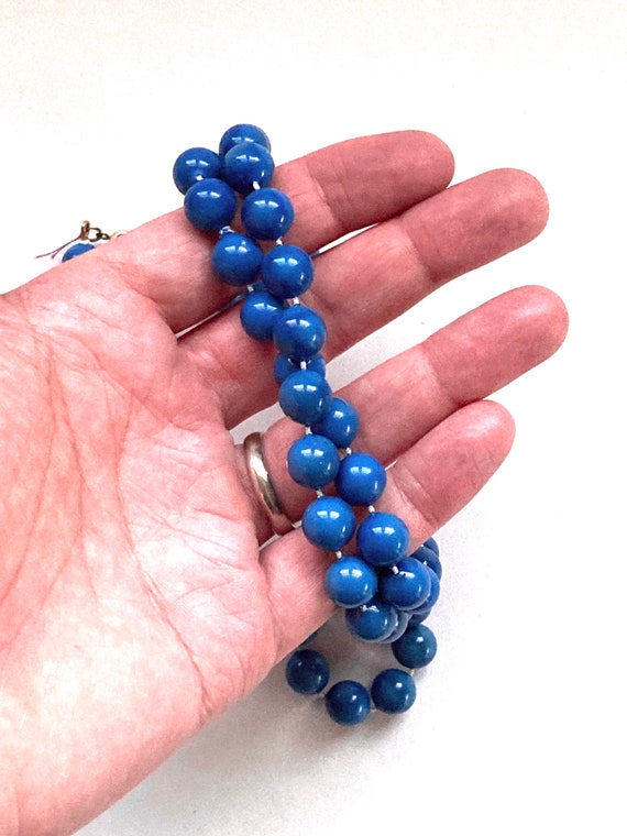 Vintage 1960's Blue Plastic Bead Necklace! Cute! … - image 2