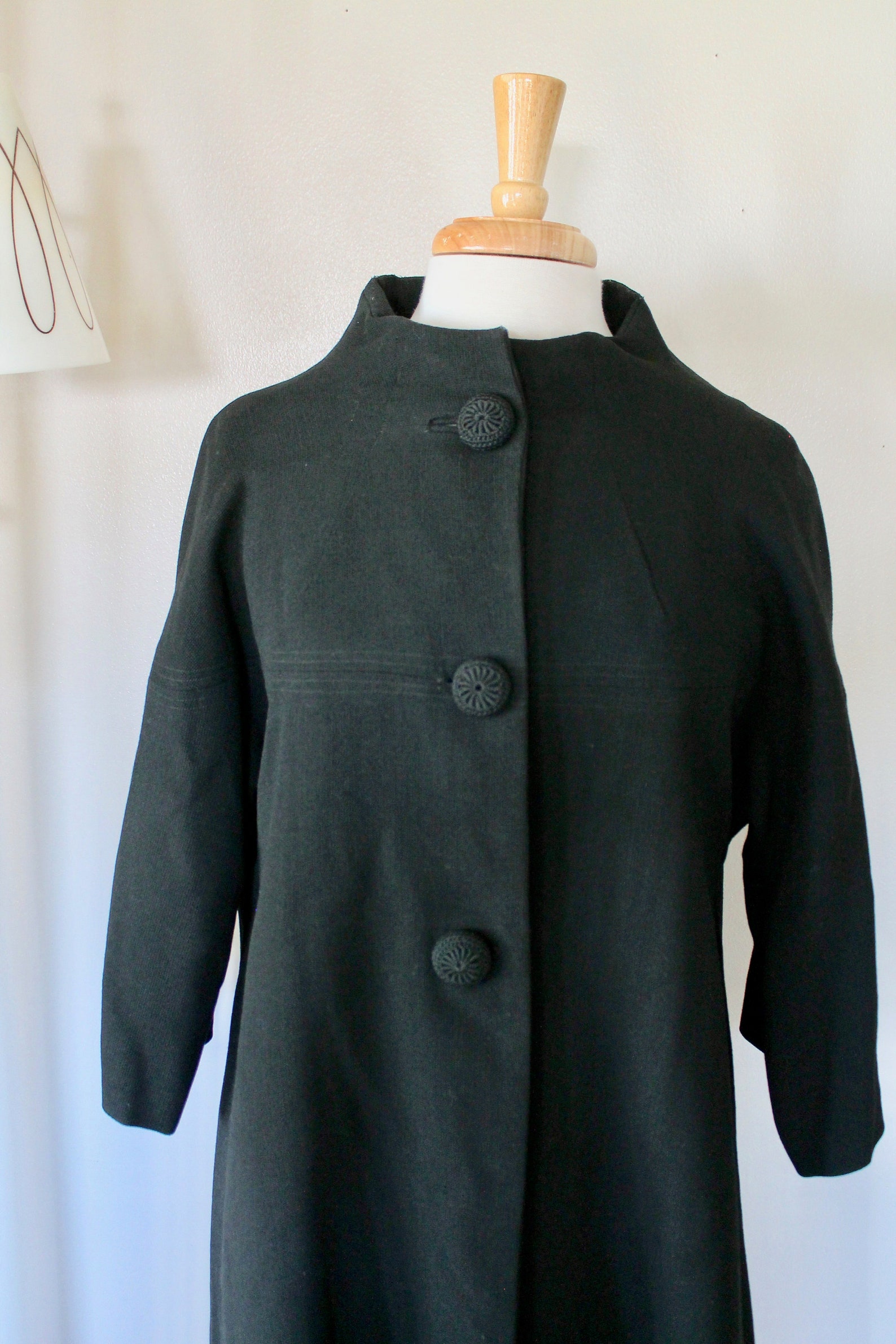 1950s/1960s Black Button Front Funnel Neck Swing Coat Size Etsy